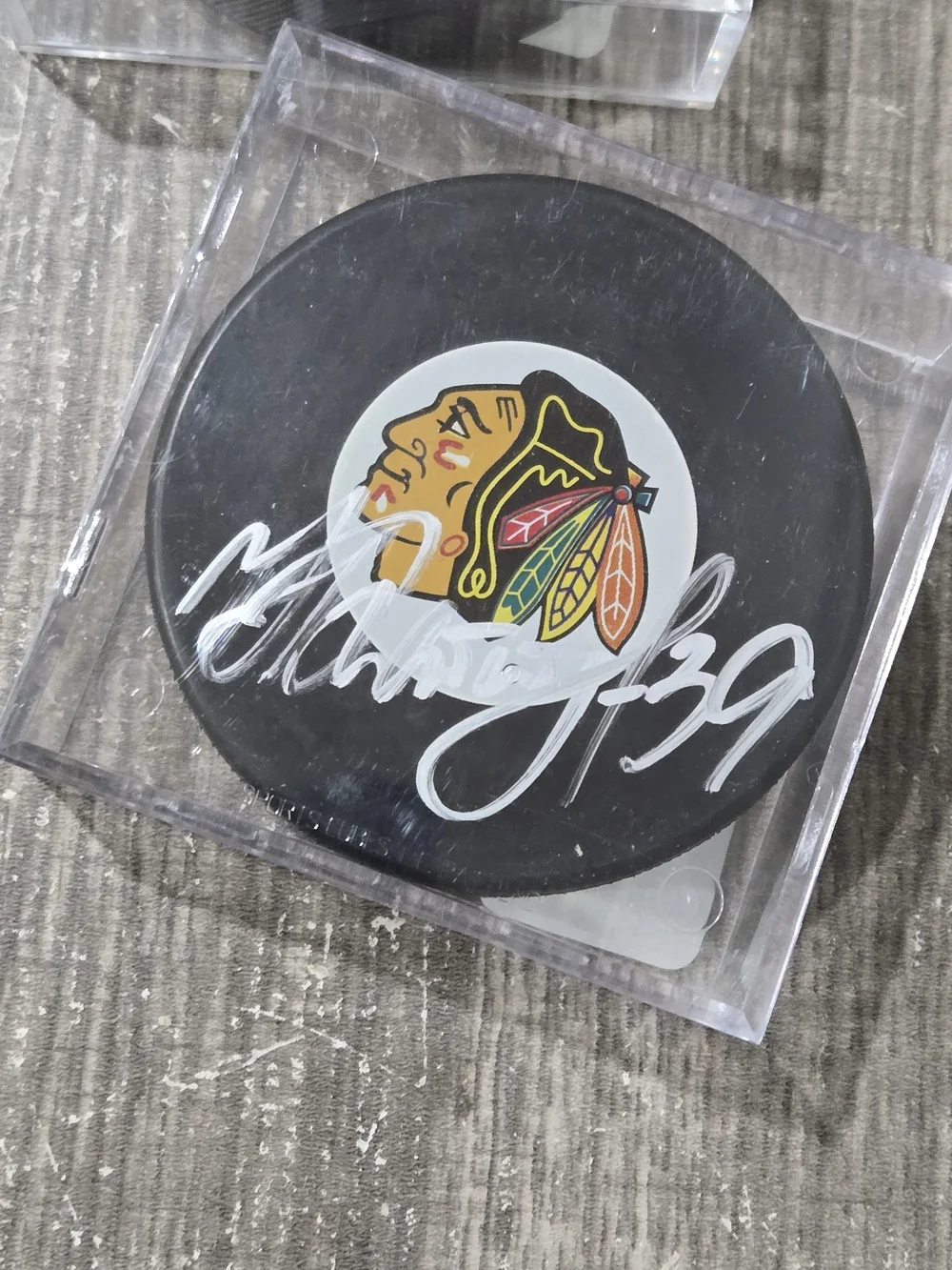 Black Chicago Blackhawks Autographed Hockey Pucks (Set of 2) Brian Campbell
